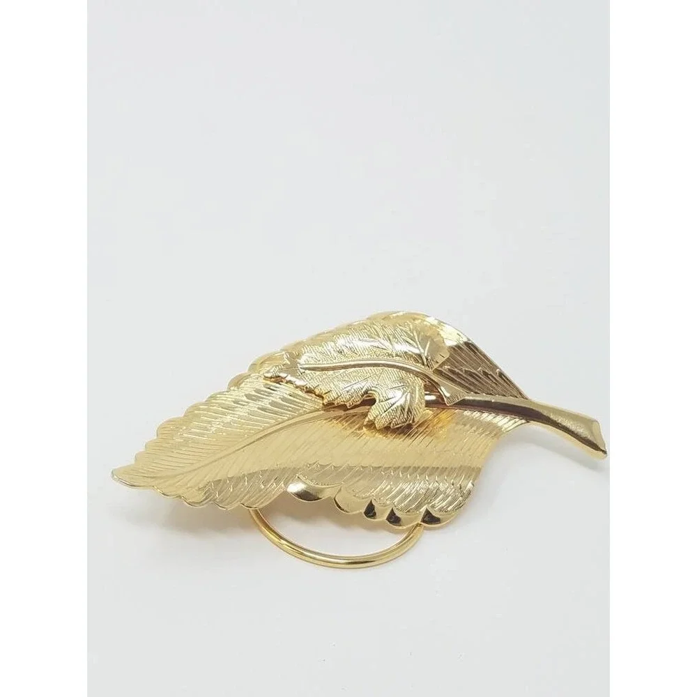 Vtg 80's Jeri-Lou scarf clip gold tone leaf preppy cocktail derby old money